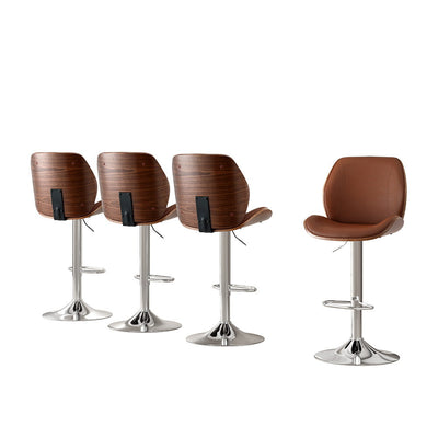 Artiss 4X Bar Stools Bentwood Adjustable Kitchen Counter Chair Leather Brown