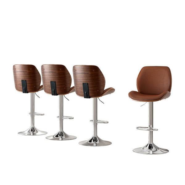 Artiss 4X Bar Stools Bentwood Adjustable Kitchen Counter Chair Leather Brown Awezingly