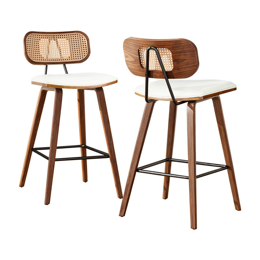 2x Artiss Bar Stools Kitchen Counter Rattan Chairs PU Leather Padding Artiss