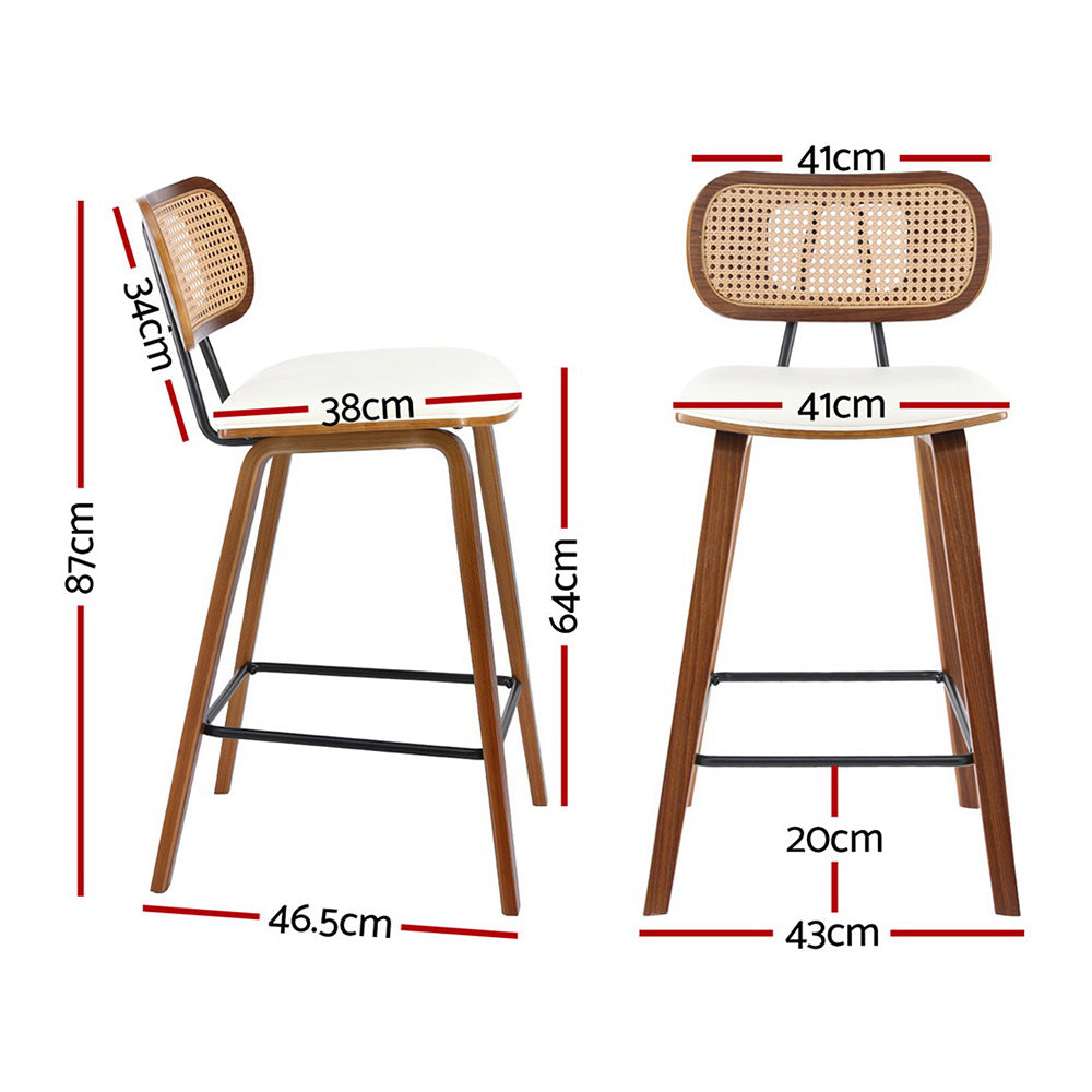 2x Artiss Bar Stools Kitchen Counter Rattan Chairs PU Leather Padding Artiss