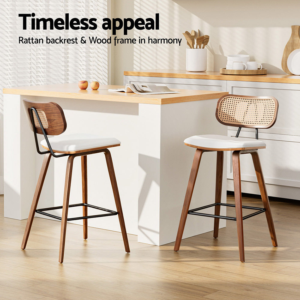 2x Artiss Bar Stools Kitchen Counter Rattan Chairs PU Leather Padding Artiss