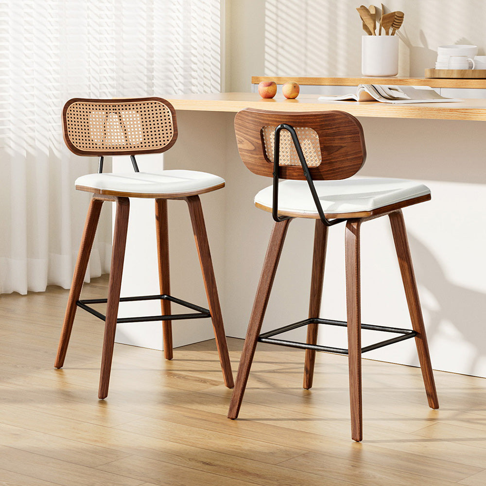 2x Artiss Bar Stools Kitchen Counter Rattan Chairs PU Leather Padding Artiss