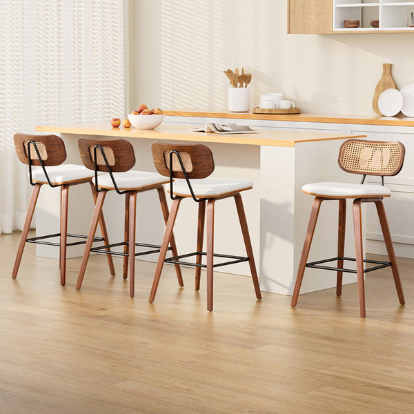 4x Artiss Bar Stools Kitchen Counter Rattan Chairs PU Leather Padding Artiss