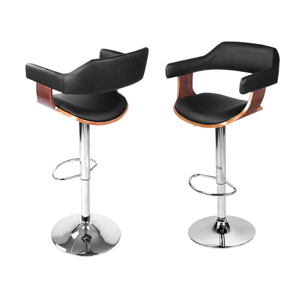 Artiss 4x Bar Stools Gas Lift Leather w/Armrest Black Artiss