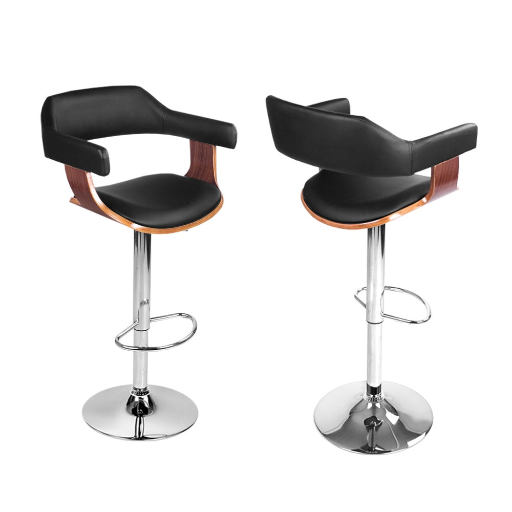Artiss 4x Bar Stools Gas Lift Leather w/Armrest Black Artiss