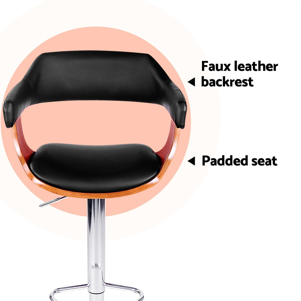 Artiss 4x Bar Stools Gas Lift Leather w/Armrest Black Artiss