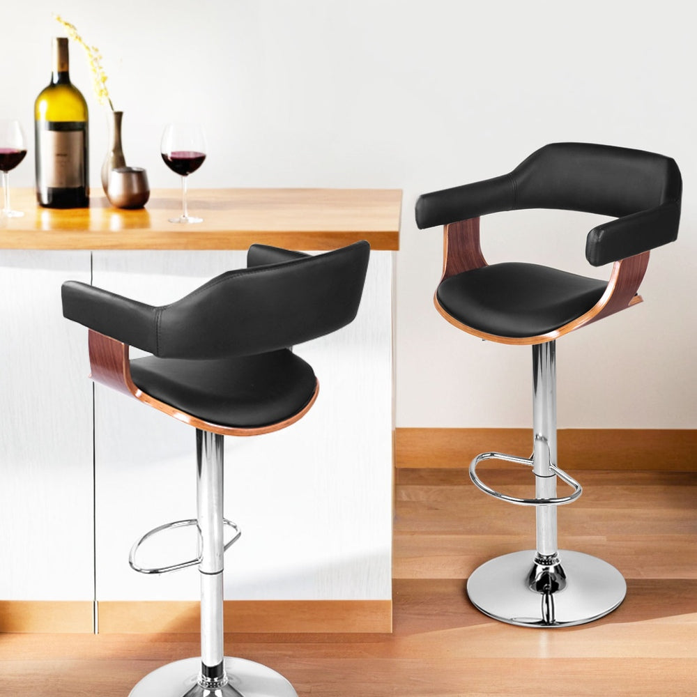 Artiss 4x Bar Stools Gas Lift Leather w/Armrest Black Artiss