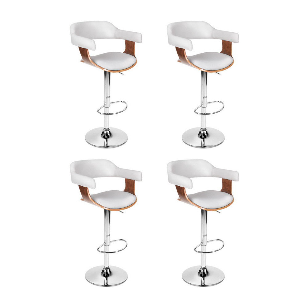 4x Artiss Bar Stools Gas Lift Leather with Armrest White Artiss