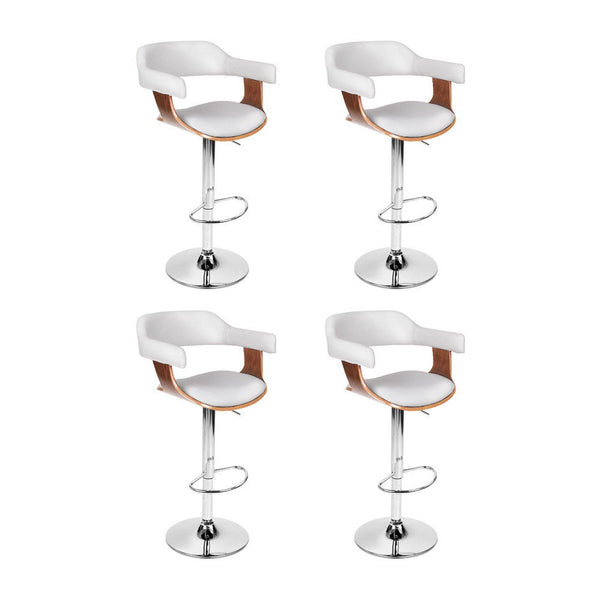 4x Artiss Bar Stools Gas Lift Leather with Armrest White Artiss