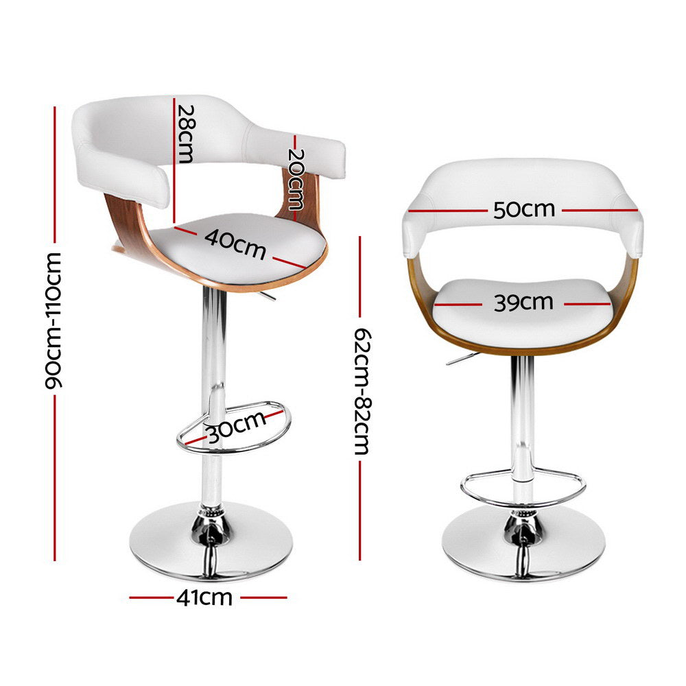 4x Artiss Bar Stools Gas Lift Leather with Armrest White Artiss