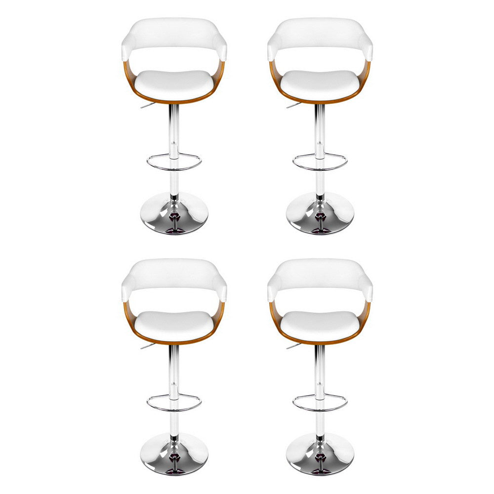 4x Artiss Bar Stools Gas Lift Leather with Armrest White Artiss