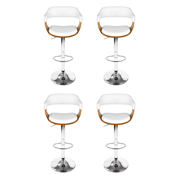 4x Artiss Bar Stools Gas Lift Leather with Armrest White Artiss