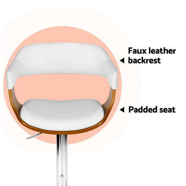 4x Artiss Bar Stools Gas Lift Leather with Armrest White Artiss