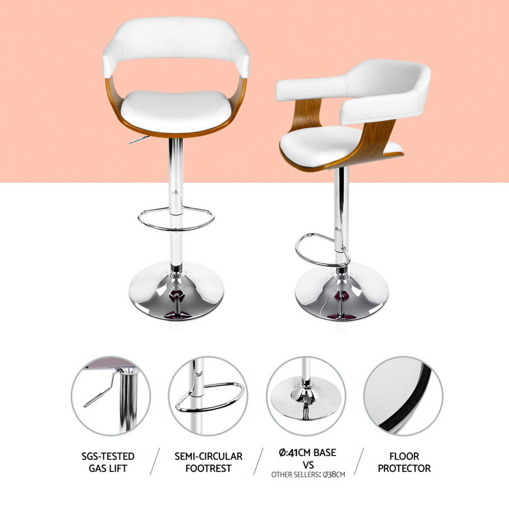 4x Artiss Bar Stools Gas Lift Leather with Armrest White Artiss