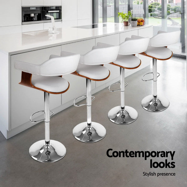 4x Artiss Bar Stools Gas Lift Leather with Armrest White Artiss