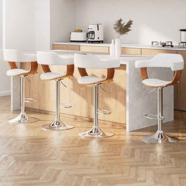 4x Artiss Bar Stools Gas Lift Leather with Armrest White Artiss