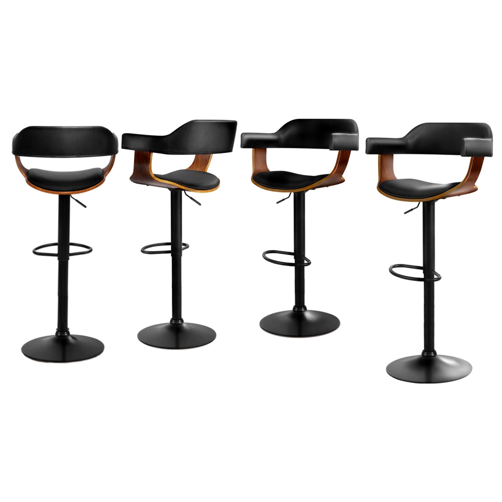 Artiss 4x Bar Stools Gas Lift Leather w/Armrest All Black Artiss