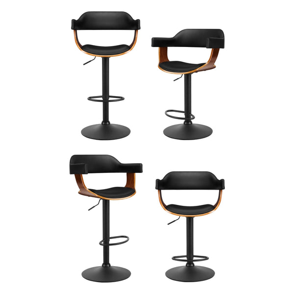 Artiss 4x Bar Stools Gas Lift Leather w/Armrest All Black Artiss
