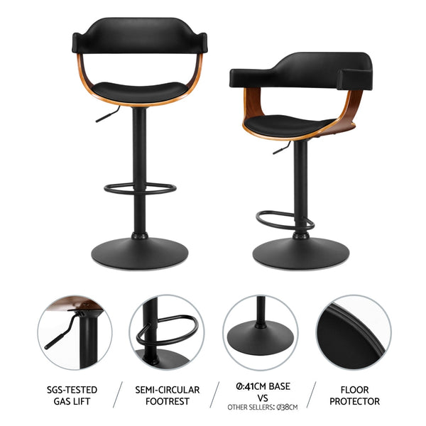 Artiss 4x Bar Stools Gas Lift Leather w/Armrest All Black Artiss