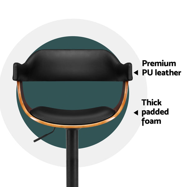 Artiss 4x Bar Stools Gas Lift Leather w/Armrest All Black Artiss