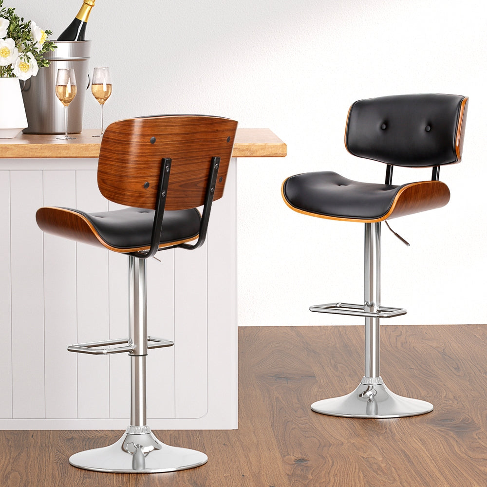 Artiss 4x Bar Stools Gas Lift Leather Black Artiss