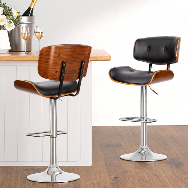 Artiss 4x Bar Stools Gas Lift Leather Black Artiss