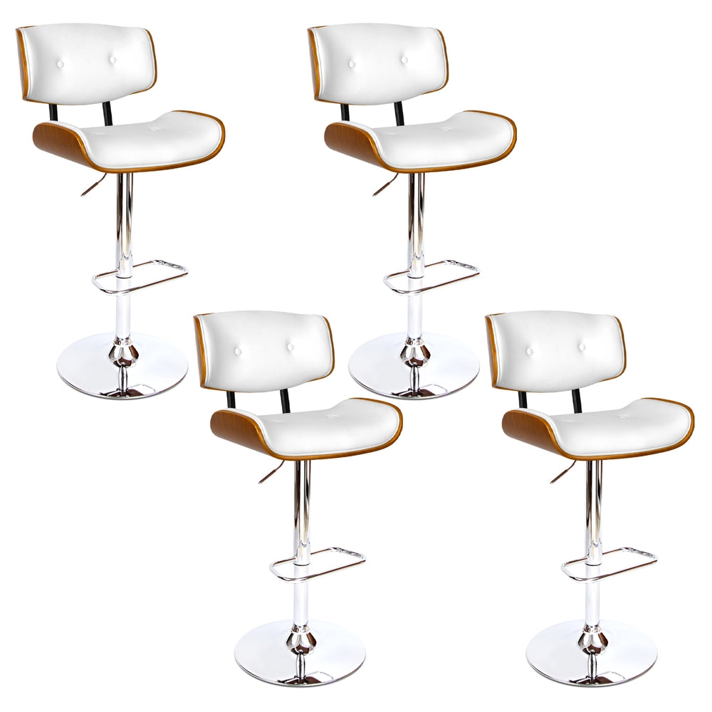 Artiss 4x Bar Stools Gas Lift Leather White Artiss