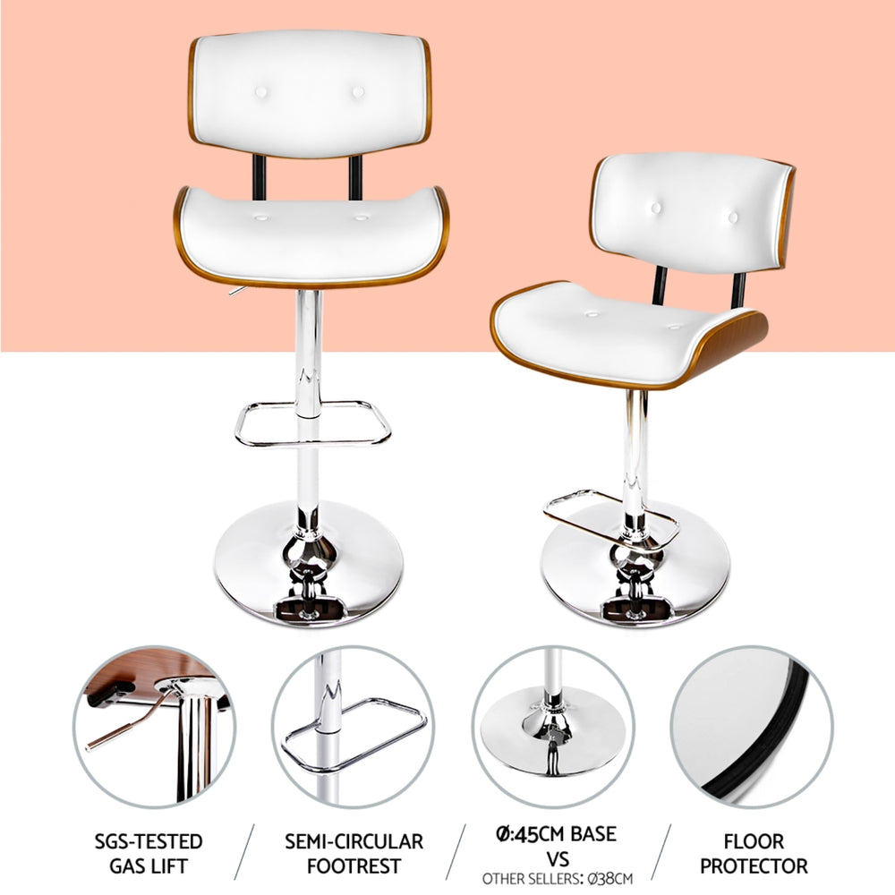 Artiss 4x Bar Stools Gas Lift Leather White Artiss