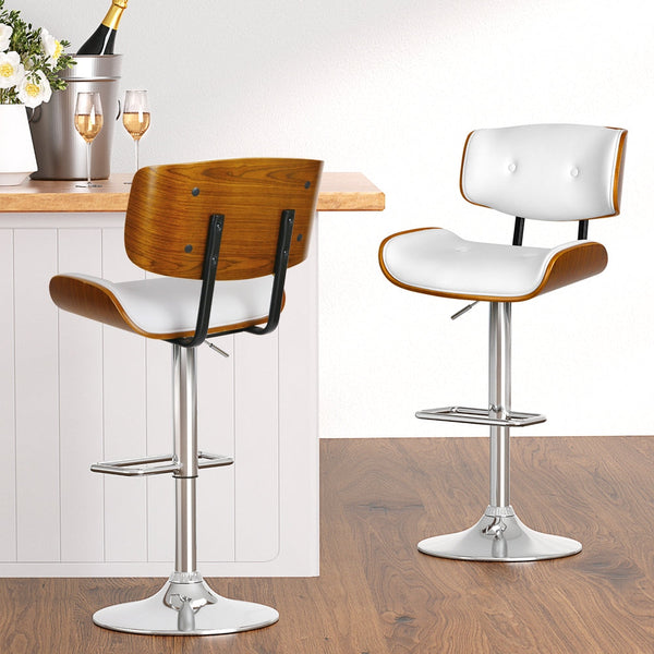 Artiss 4x Bar Stools Gas Lift Leather White Artiss