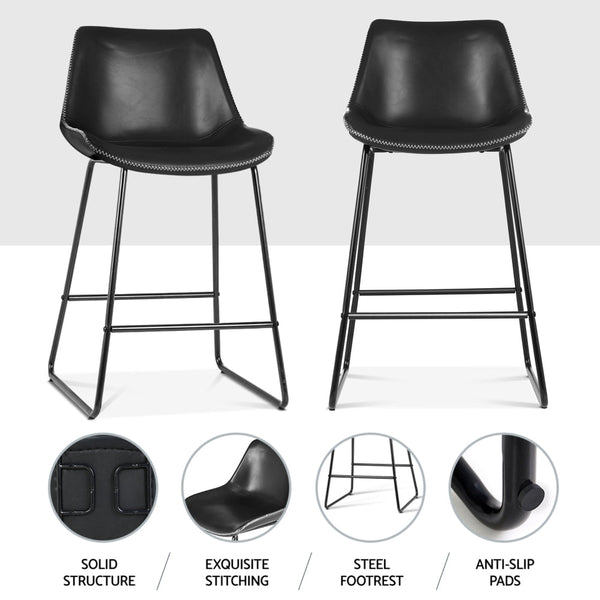 Artiss 4x Bar Stools Leather Padded Metal Legs Black Artiss