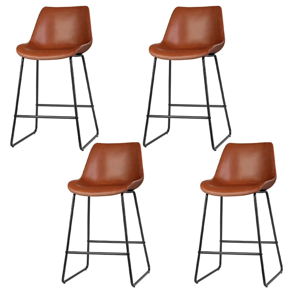 Artiss 4x Bar Stools Leather Padded Metal Legs Brown Artiss