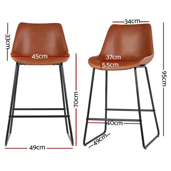 Artiss 4x Bar Stools Leather Padded Metal Legs Brown Artiss