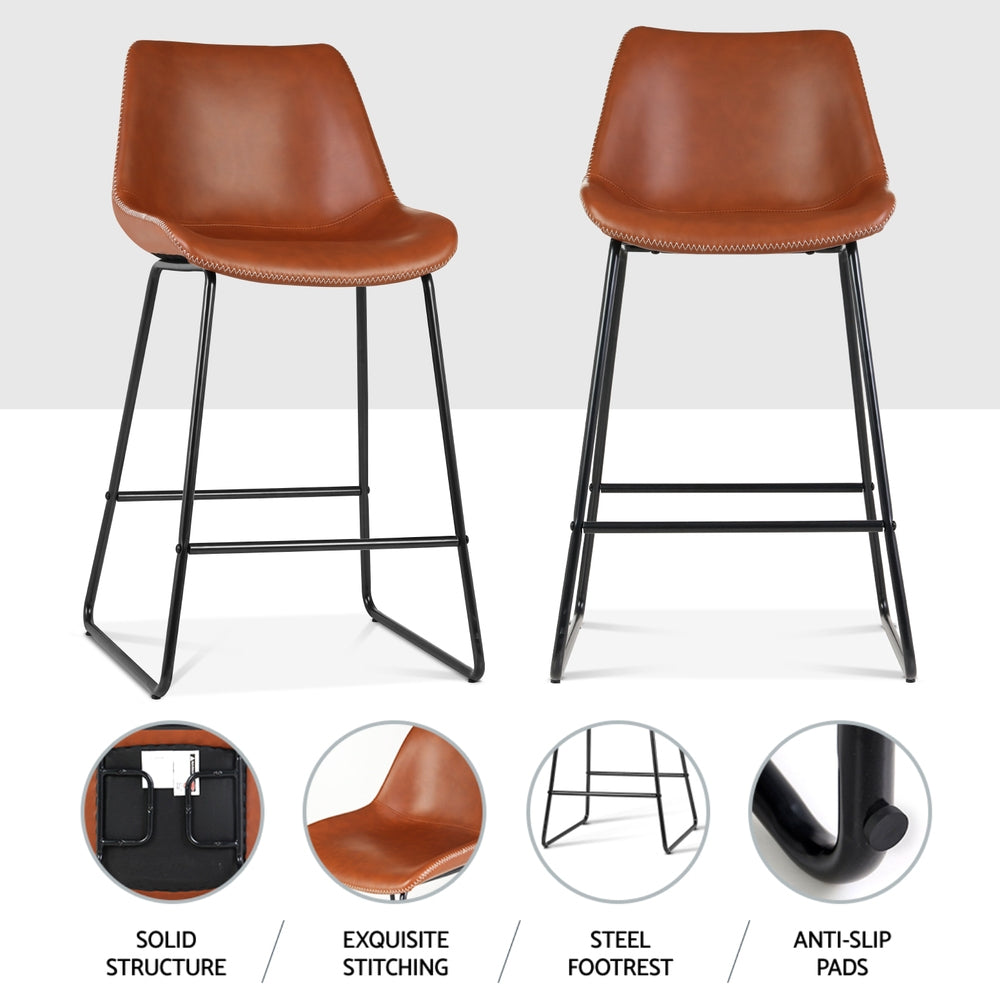 Artiss 4x Bar Stools Leather Padded Metal Legs Brown Artiss