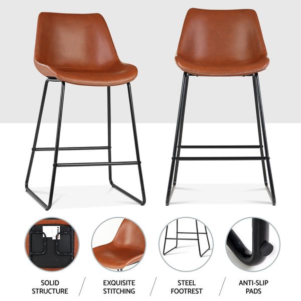 Artiss 4x Bar Stools Leather Padded Metal Legs Brown Artiss
