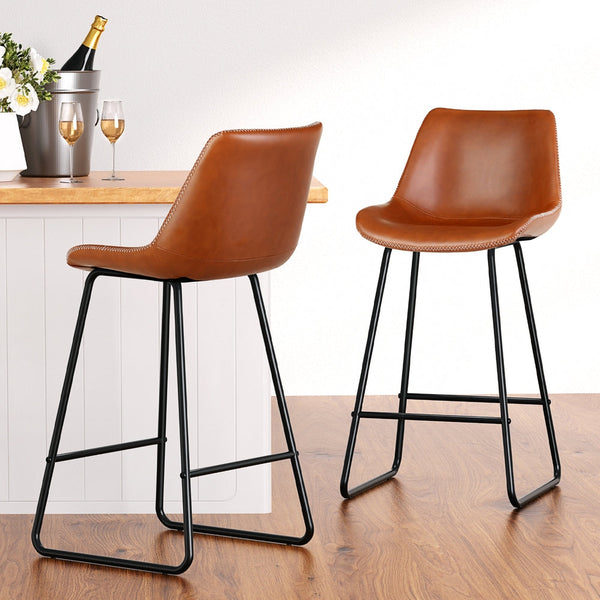 Artiss 4x Bar Stools Leather Padded Metal Legs Brown Artiss