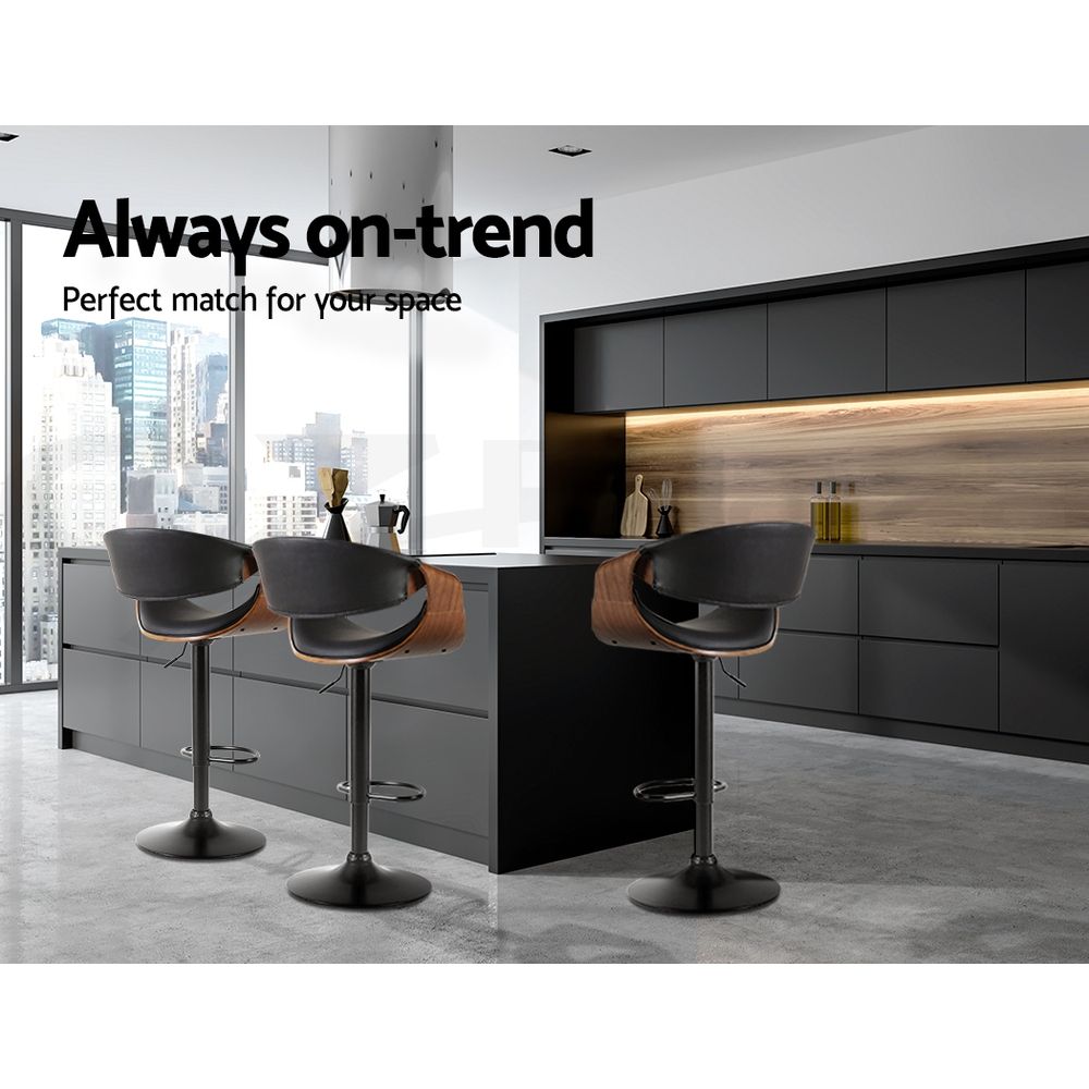 Artiss Bar Stools X3 Kitchen Counter Chair Gas Lift Swivel PU Ambrus Black Awezingly