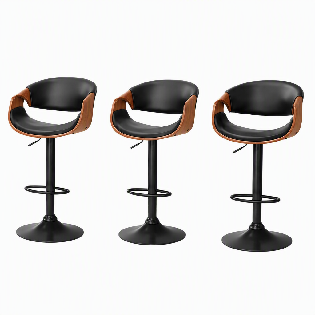 Artiss Bar Stools X3 Kitchen Counter Chair Gas Lift Swivel PU Ambrus Black Awezingly