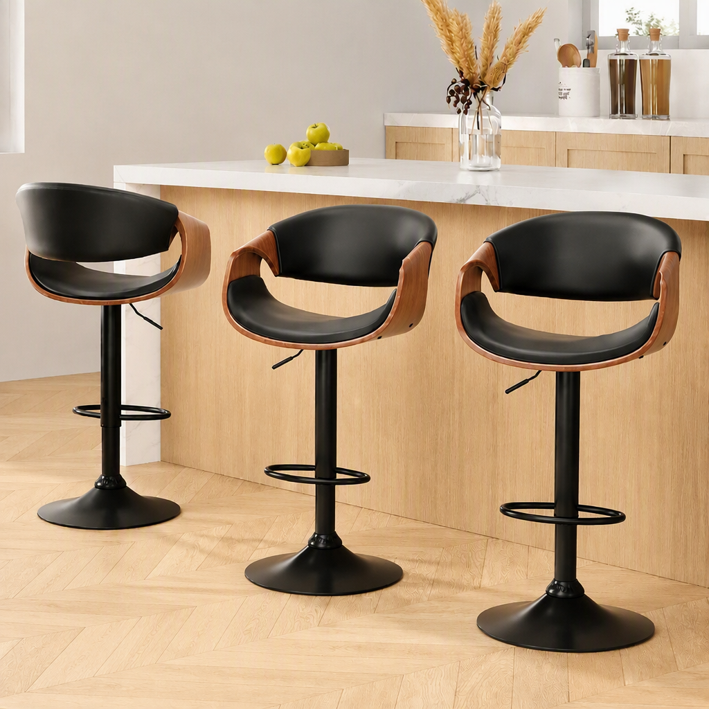 Artiss Bar Stools X3 Kitchen Counter Chair Gas Lift Swivel PU Ambrus Black Awezingly