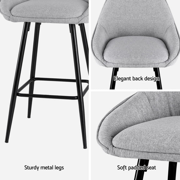 Artiss 2x Bar Stools Upholstered Stool Counter Seat Kitchen Dining Chairs Artiss
