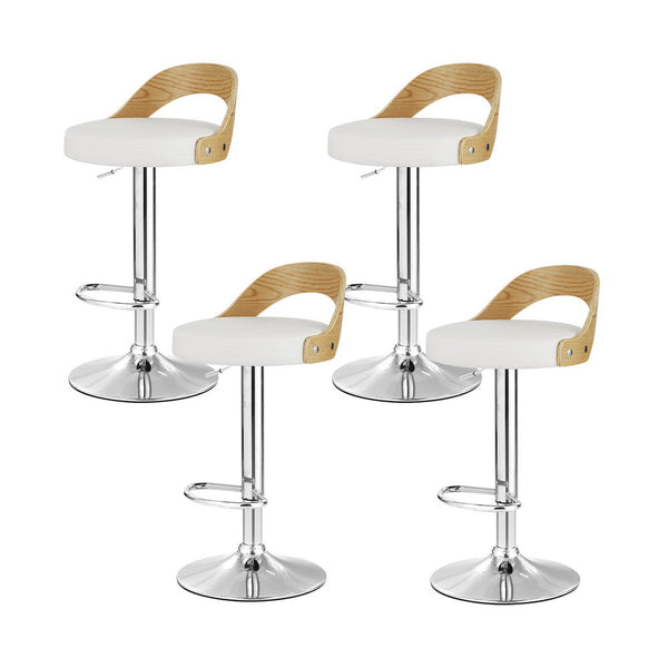 Artiss 4x Bar Stools Adjustable Leather Padded White Artiss