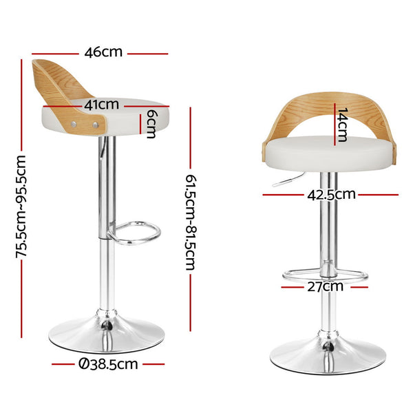 Artiss 4x Bar Stools Adjustable Leather Padded White Artiss