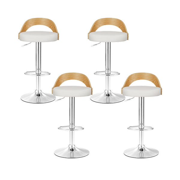 Artiss 4x Bar Stools Adjustable Leather Padded White Artiss