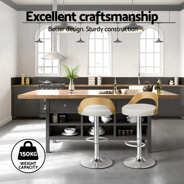 Artiss 4x Bar Stools Adjustable Leather Padded White Artiss