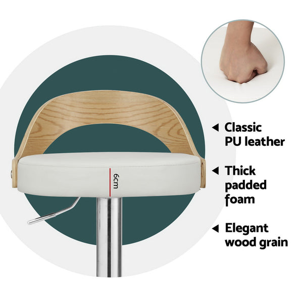 Artiss 4x Bar Stools Adjustable Leather Padded White Artiss