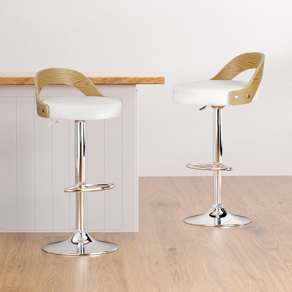 Artiss 4x Bar Stools Adjustable Leather Padded White Artiss
