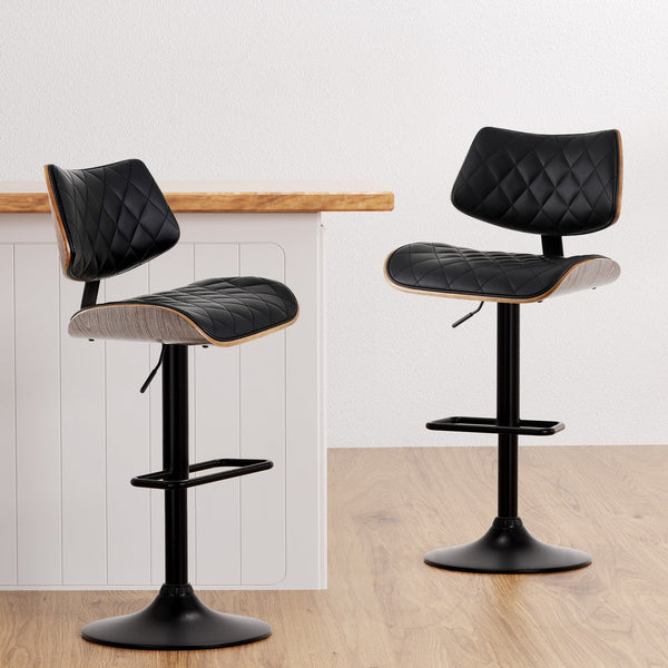 Artiss Bar Stools Kitchen Dining Chairs Gas Lift Stool Wooden Leather Black Artiss
