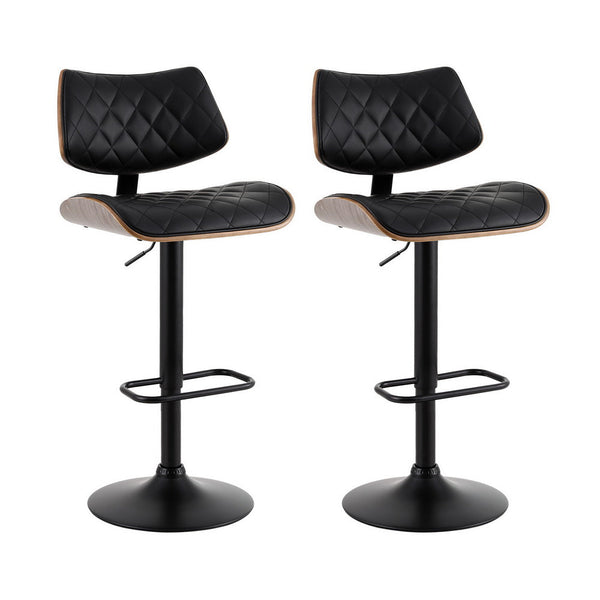 Artiss 2x Bar Stools Kitchen Dining Chairs Gas Lift Stool Wooden Leather Black Artiss