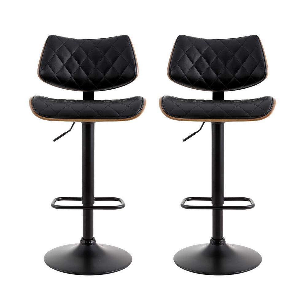 Artiss 2x Bar Stools Kitchen Dining Chairs Gas Lift Stool Wooden Leather Black Artiss