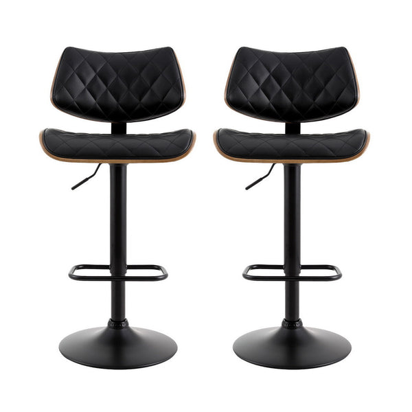 Artiss 2x Bar Stools Kitchen Dining Chairs Gas Lift Stool Wooden Leather Black Artiss