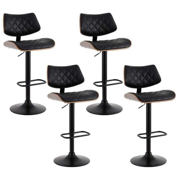 Artiss 4x Bar Stools Kitchen Dining Chairs Gas Lift Stool Wooden Leather Black Artiss